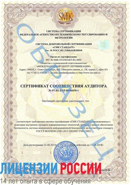 Образец сертификата соответствия аудитора №ST.RU.EXP.00006030-1 Элиста Сертификат ISO 27001